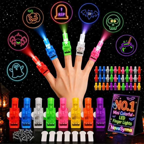 36pcs Halloween LED Finger Lights, Halloween Party Favors for Kids LED Light Up Toys Classroom Rewards Gifts, Halloween Treats Goody Bag Filler
