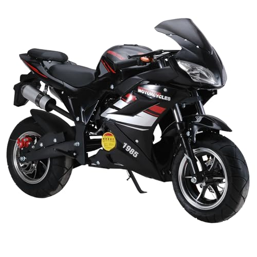 50cc Dirt Bike Mini Bike 4-Stroke Pocket Rocket Motorcycle, 8 Inch Wheels Mini Motorcycle, Gas Pocket Motorbike with Front Rear Disc Brakes, Dual Headlights, Premium Material Black