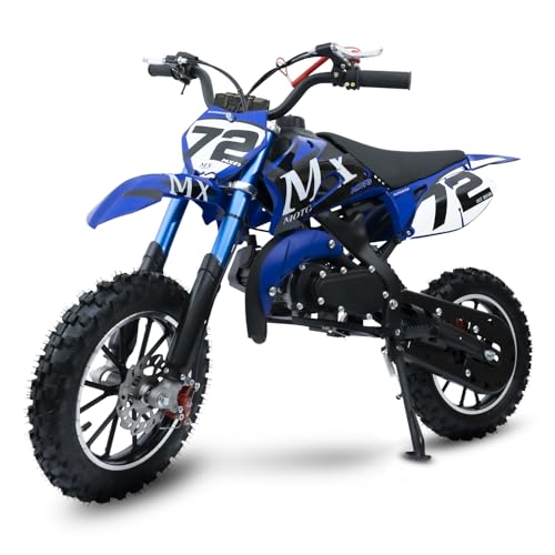 Kids Dirt Bike 50cc Gas Powered, Trail Pit Bike 24 MPH, Pull Start, Blue