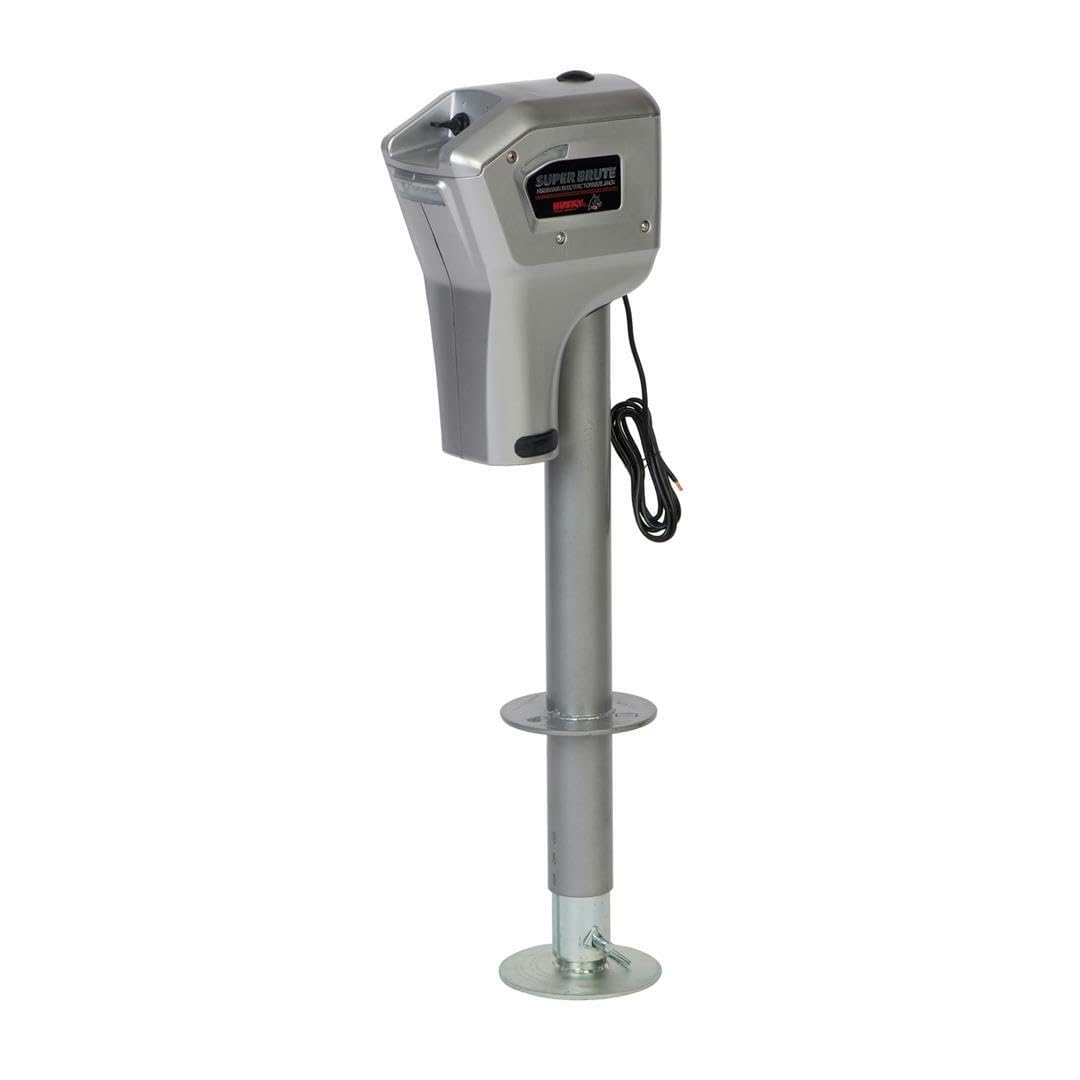 82022 Super Brute Electric Trailer Tongue Jack, 5000 lb Capacity, 18 Inch Travel, with Remote and 3 LED Lights, Bright Silver