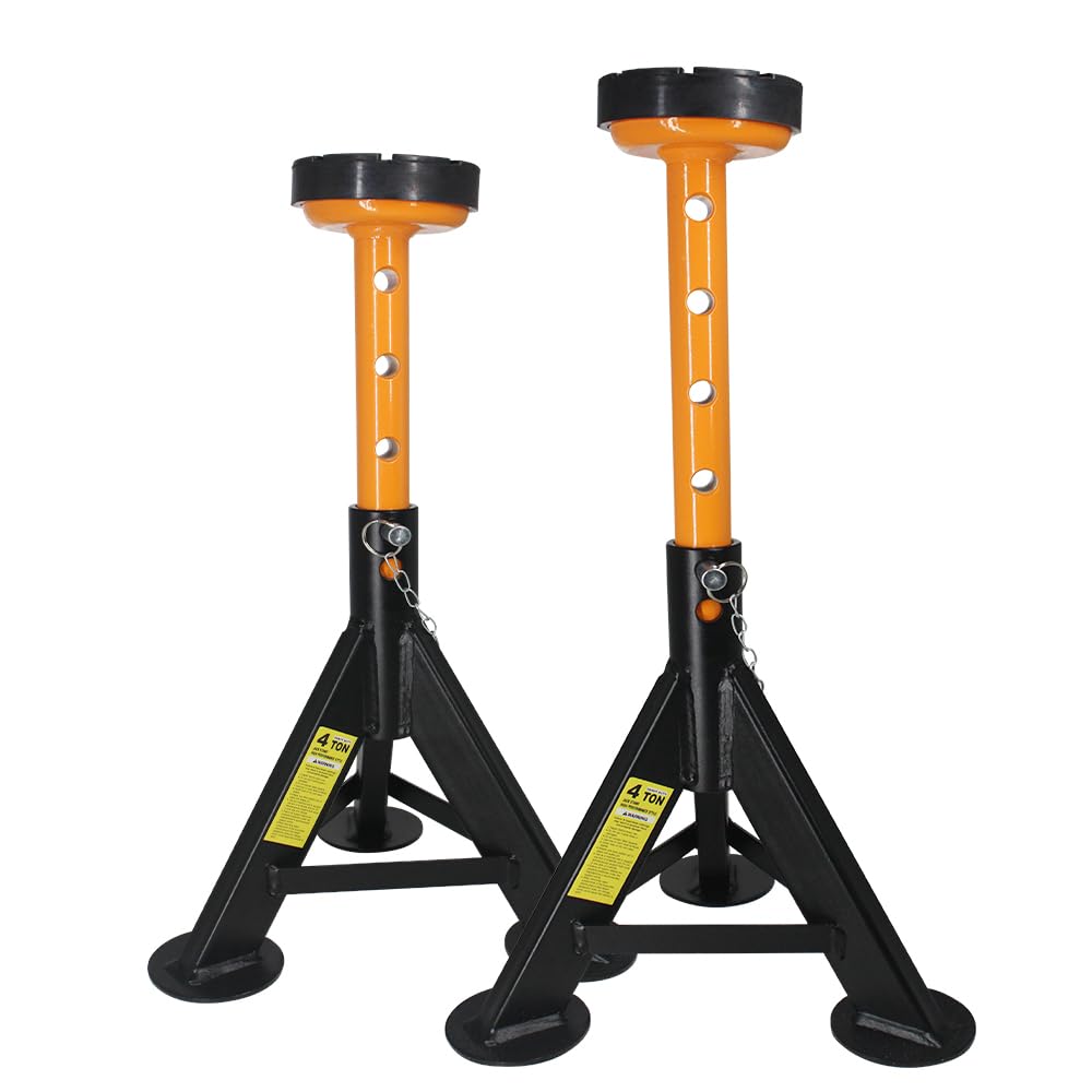 BESTOOL Jack Stands 4 Ton, Adjustable Car Jack Stand, 2 Pack Heavy-Duty Carbon Steel; Dual Locking Pins; 7-Position 13.5–21.6 in Height; For Cars, SUVs & Light Trucks