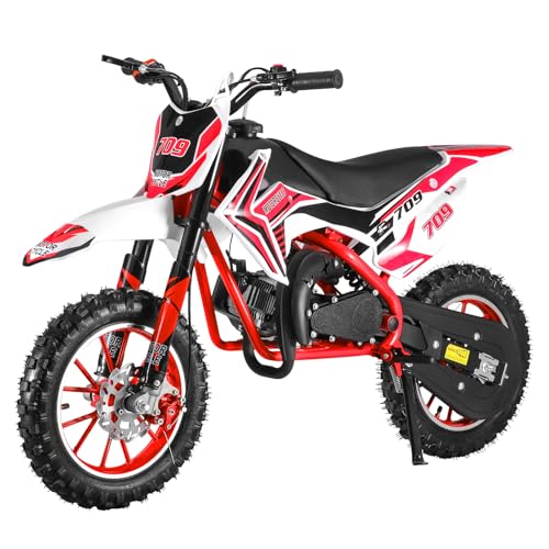 50cc 2-Stroke Kids Dirt Bike, Gas Powered Motocross Kids Mini Motorcycle, Off-Road Motorbike with Front & Rear Disc Brakes, Pull Start, 10-inch Anti-Slip Tires Mini Pocket Motorcycle 30KM/H