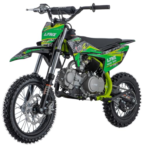 Lynx 125cc Dirt Bike, 4-Speed Semi-Automatic Pit Bike with Zongshen 4-Stroke Engine, Kick Start Gas Dirt Bike, 14"/12" Big Wheels, Air-Cooled Off-Road Motorcycle for Youth & Adults (Green)