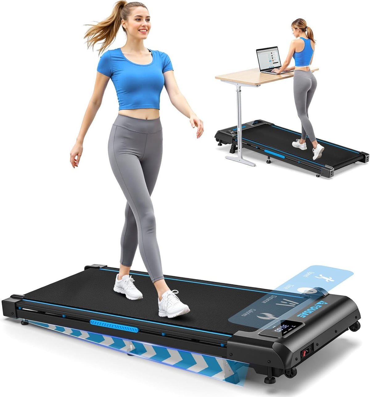Walking Pad, 6.2MPH Under Desk Walking Pad with 10% Incline, Treadmills for Home with Double Frame, 2.75HP Brushless Drive Treadmill, 12 HIIT Programs, Remote Control, 350LBS Capacity