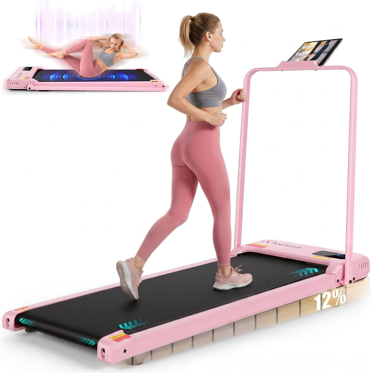 Small Walking Pad with Incline-Foldable Treadmill for Home Office