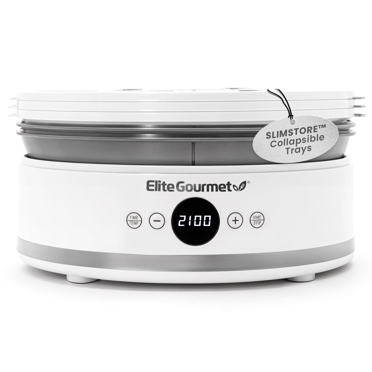 Digital Food Dehydrator, 5 SlimStore Trays, Adjustable Timer BPA-Free, Collapsible, Compact, White, EFD329WD