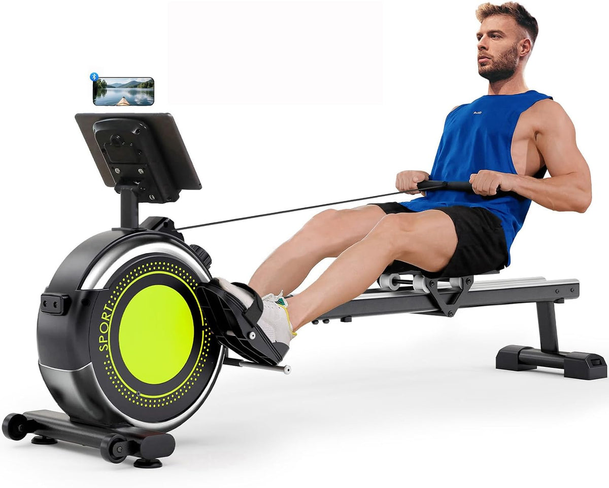 16-Level Magnetic Rowing Machine with Extended Slide Rail, LCD Monitor, Standard Seat, Gray, 350 lb Capacity