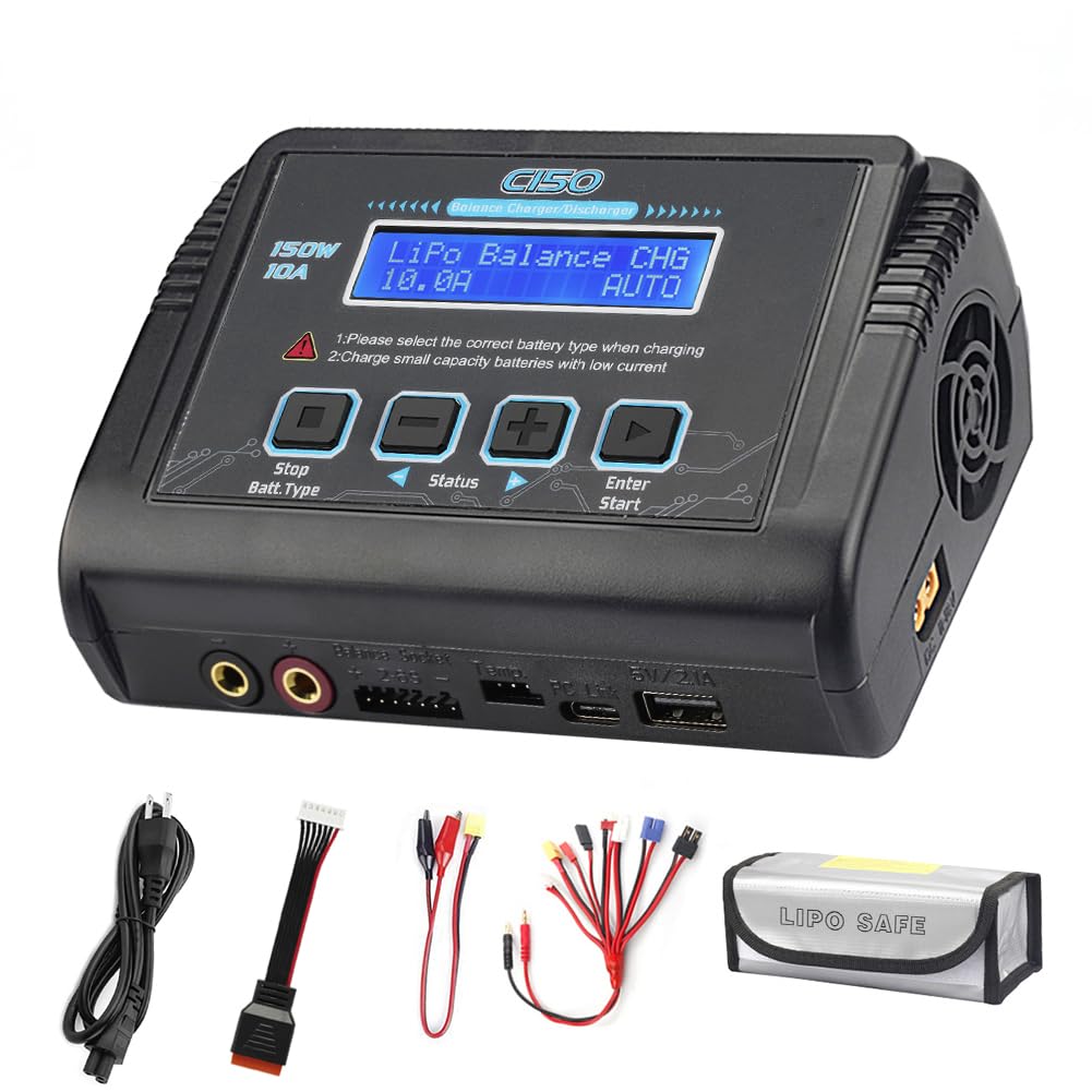 LiPo Battery Charger, 150W 10A Balance Fast Charger for RC Car Drone RC Battery Charger Discharger for 1S-6S LiPo/Li-ion/Life/LiHV 1-15S NiMH/NiCD 2-20V PB Smart Batteries