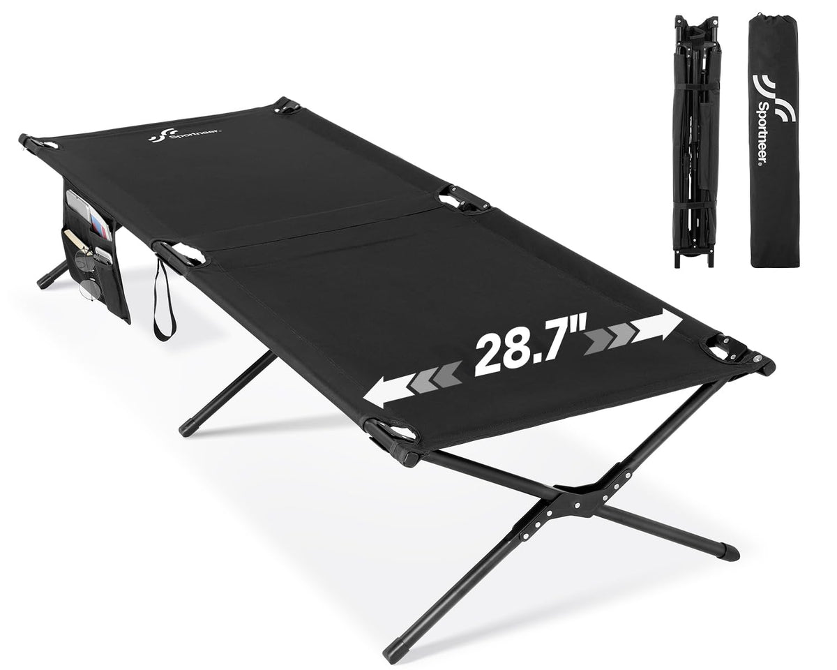 Camping Cot: 78.3"x28.7"x14.6" Comfort Cot Bed for Camping Traveling Guest Bed, Sleeping Cots for Adults with Side Pockets & Storage Bag - Ease of Assembly, Support 330 Lbs