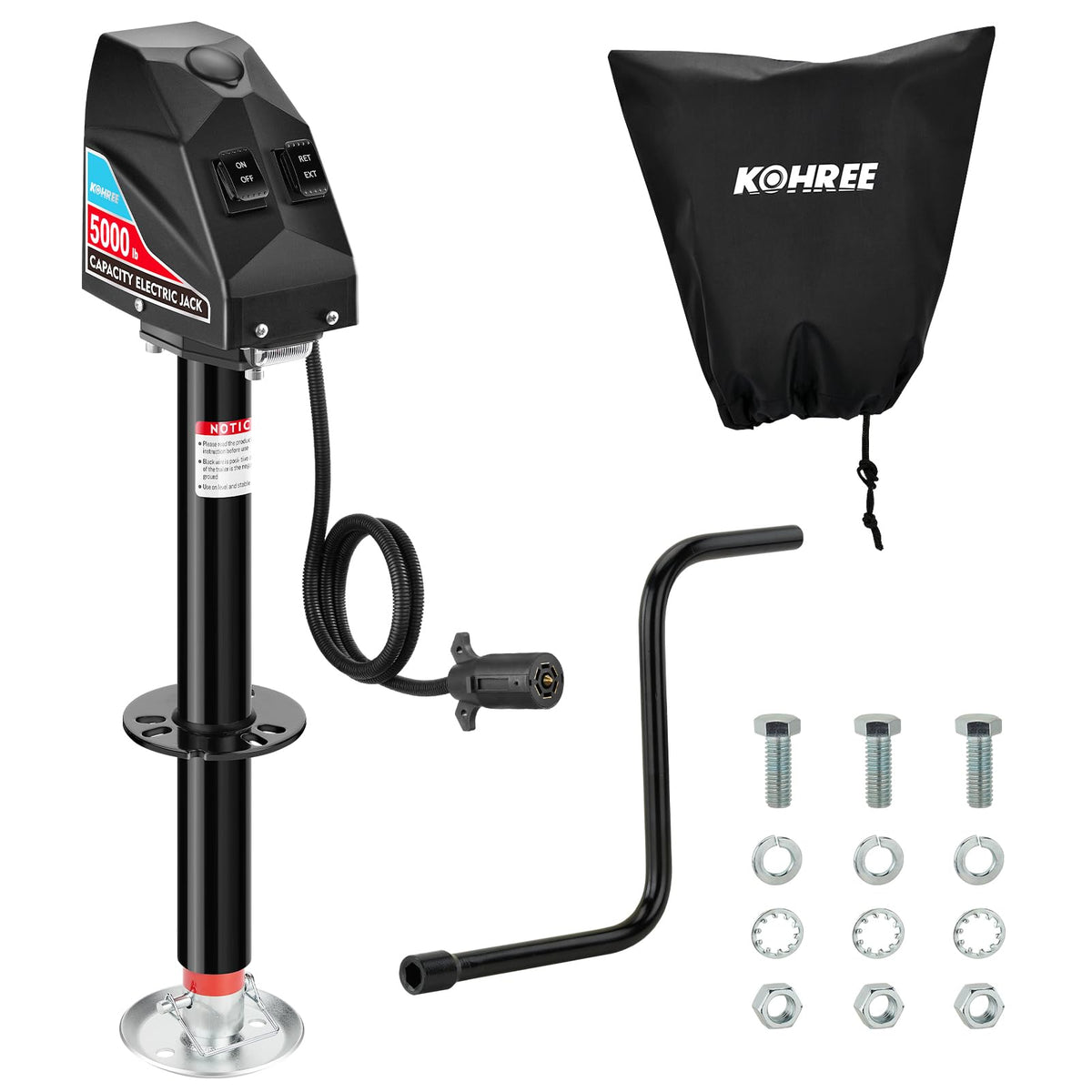 Electric Trailer Jack 5000 lbs with 7-Way Connector, Heavy Duty