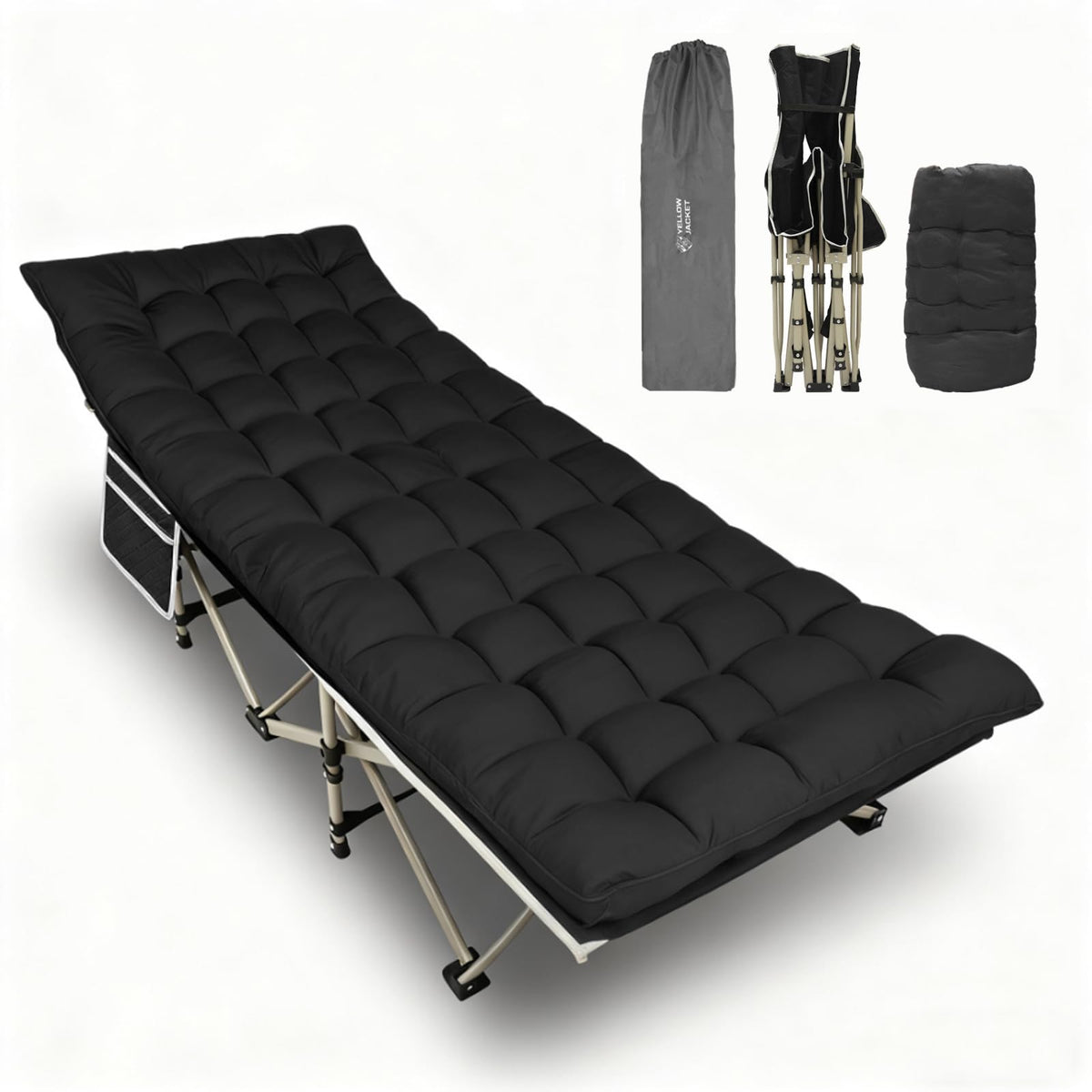 Folding Camping Cot for Adults,600LBS Max Load,28" Wide Sleeping Cot with Removable Thick Mattress Portable Foldable Camping Bed with Carry Bag for Camp,Home,Office,Travel,Black