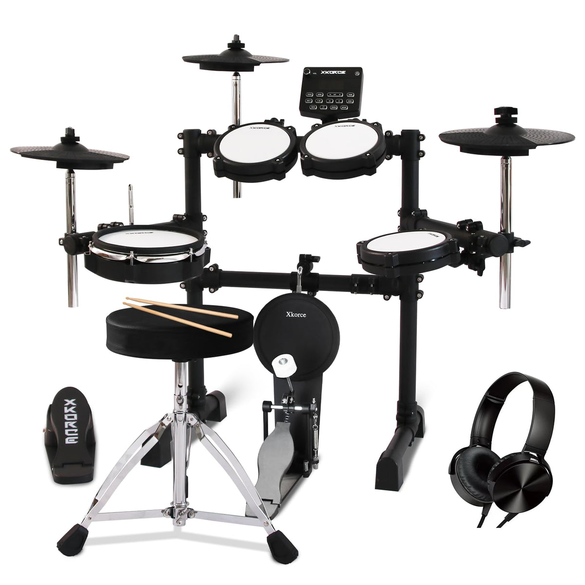 Electronic Drum Set Electric Drum Kit with 4 Quiet Mesh Pads and 6" Kick Drum, 360 Sounds, Headphones, Sticks, Dual Bluetooth function, Suit for Beginner