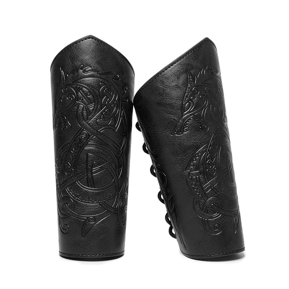 Medieval Leather Bracers Dragon Embossed Viking Leather Bracers Leather Arm Armer Cuff Leather Gauntlet Costumes Accessories