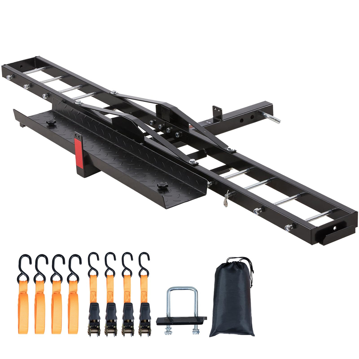 Motorcycle Carrier, 600 LBS Steel Motorcycle Carrier Hitch Mount with 47" Longer Ramp, Scooter Dirt Bike Trailer Hauler with Ratchet Straps and Stabilizer, for Car, Truck with 2" Hitch Receiver