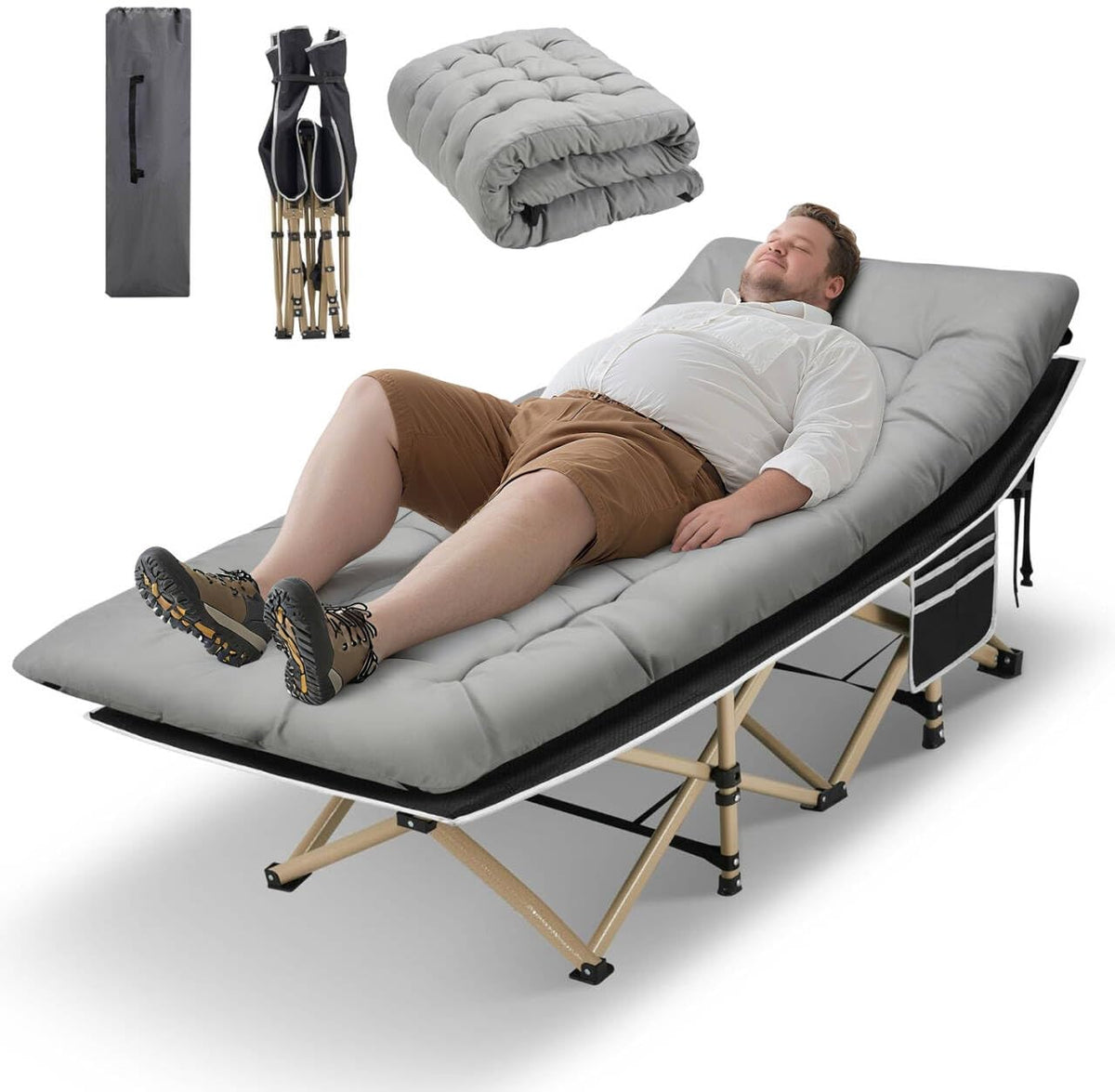 Camping Cots for Adults, 600lbs Capacity, Folding Camping Cot with Mattress, Sleeping Cots for Adults with Carry Bags for Travel,Beach,Patio,Home Office,Nap Time