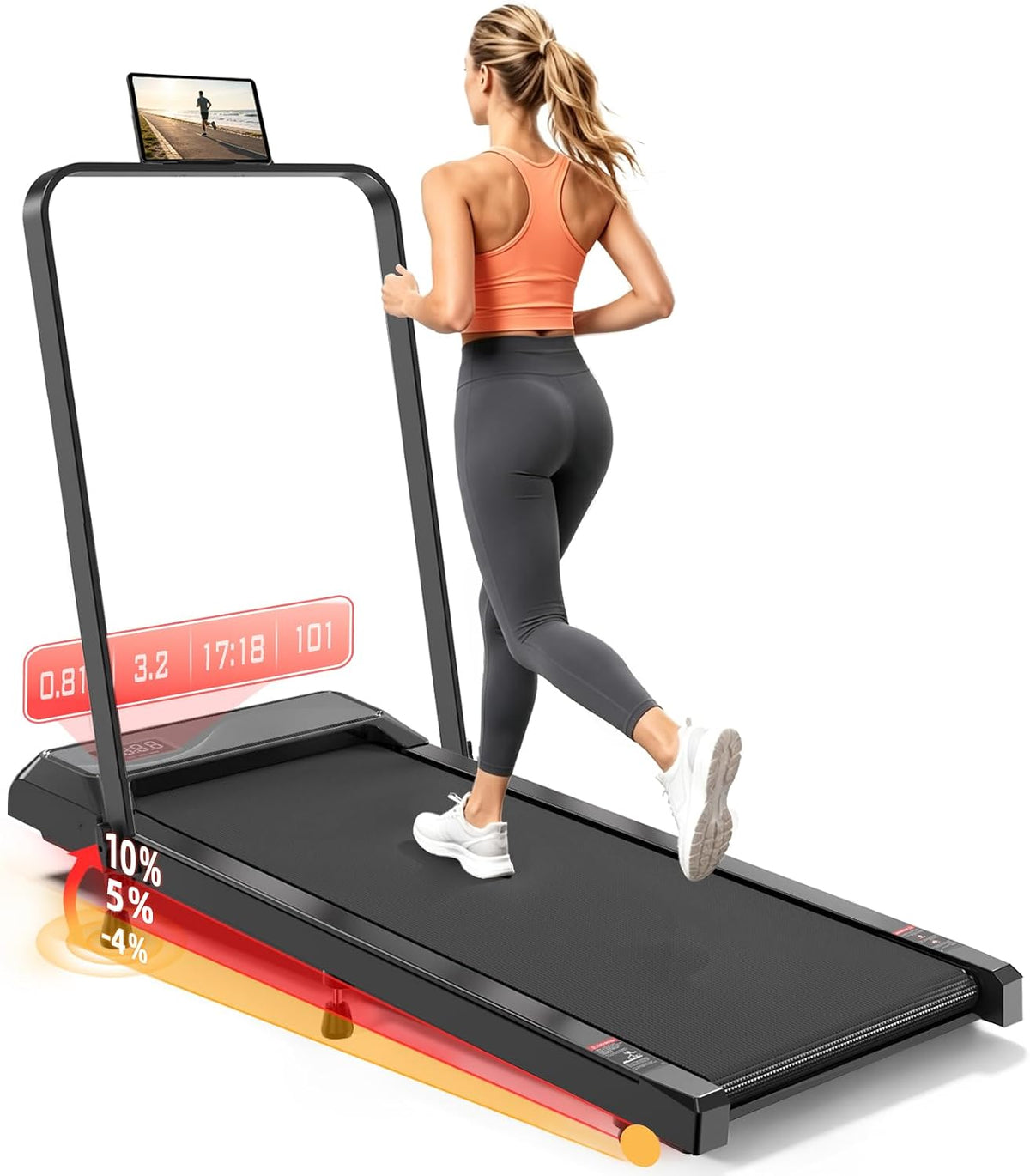 Walking Pad Treadmill 10% Incline, Foldable Handle, Under Desk Treadmill