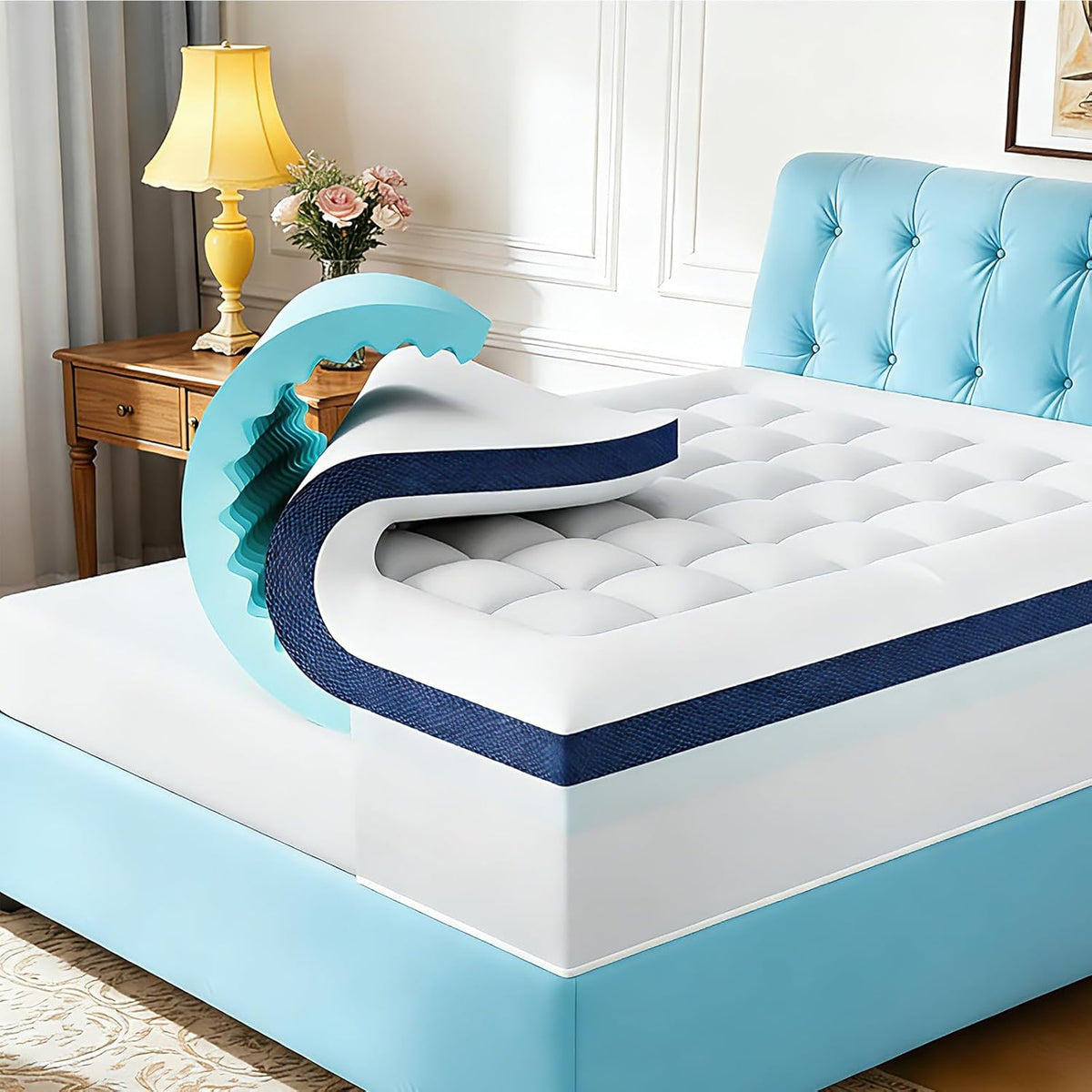 4 Inch Memory Foam Dual-Layer Mattress Topper Queen Size - 2Inch 1000GSM Quilted Pillow Top with Down-Alternative + 2Inch 5-Zone Egg Crate Memory Foam(60"x80")