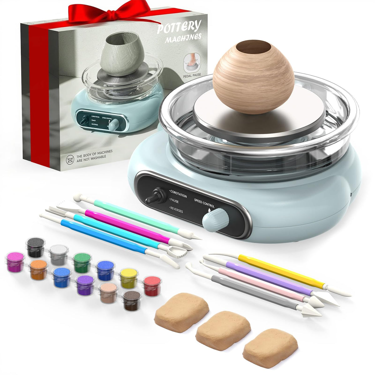 Mini Pottery Wheel for Kids Teens Beginners Starters 4.7" Turntable with Foot Pedal, Adjustable Speed, Electric Clay Wheel with 8 Shaping Tools, Birthday Gifts for Girls