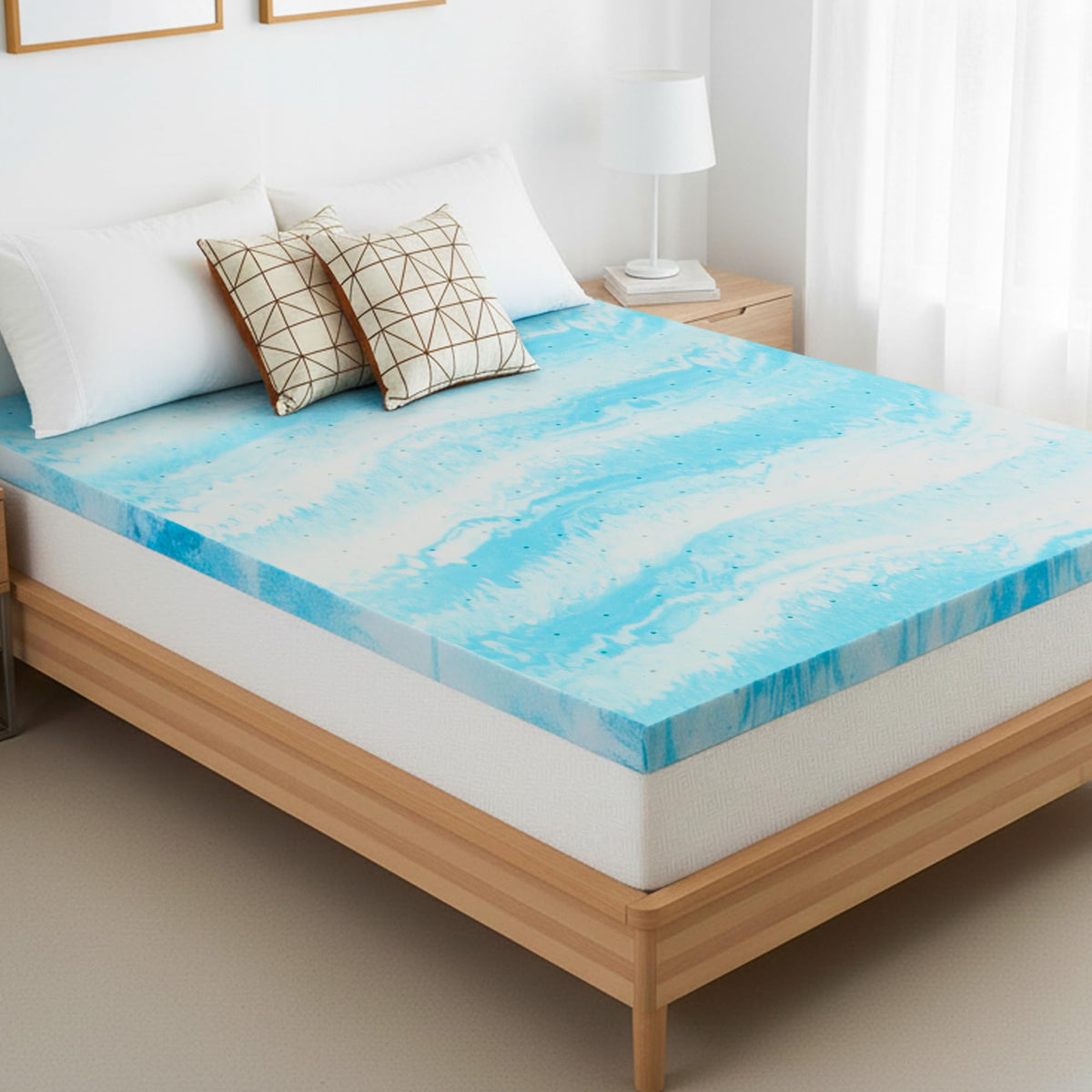 4 Inch Twin Mattress Topper, Ventilated Gel Memory Foam Mattress Bed Pad Pressure Relief | Body Support Mattress Bed Topper | CertiPUR-US certified | Blue