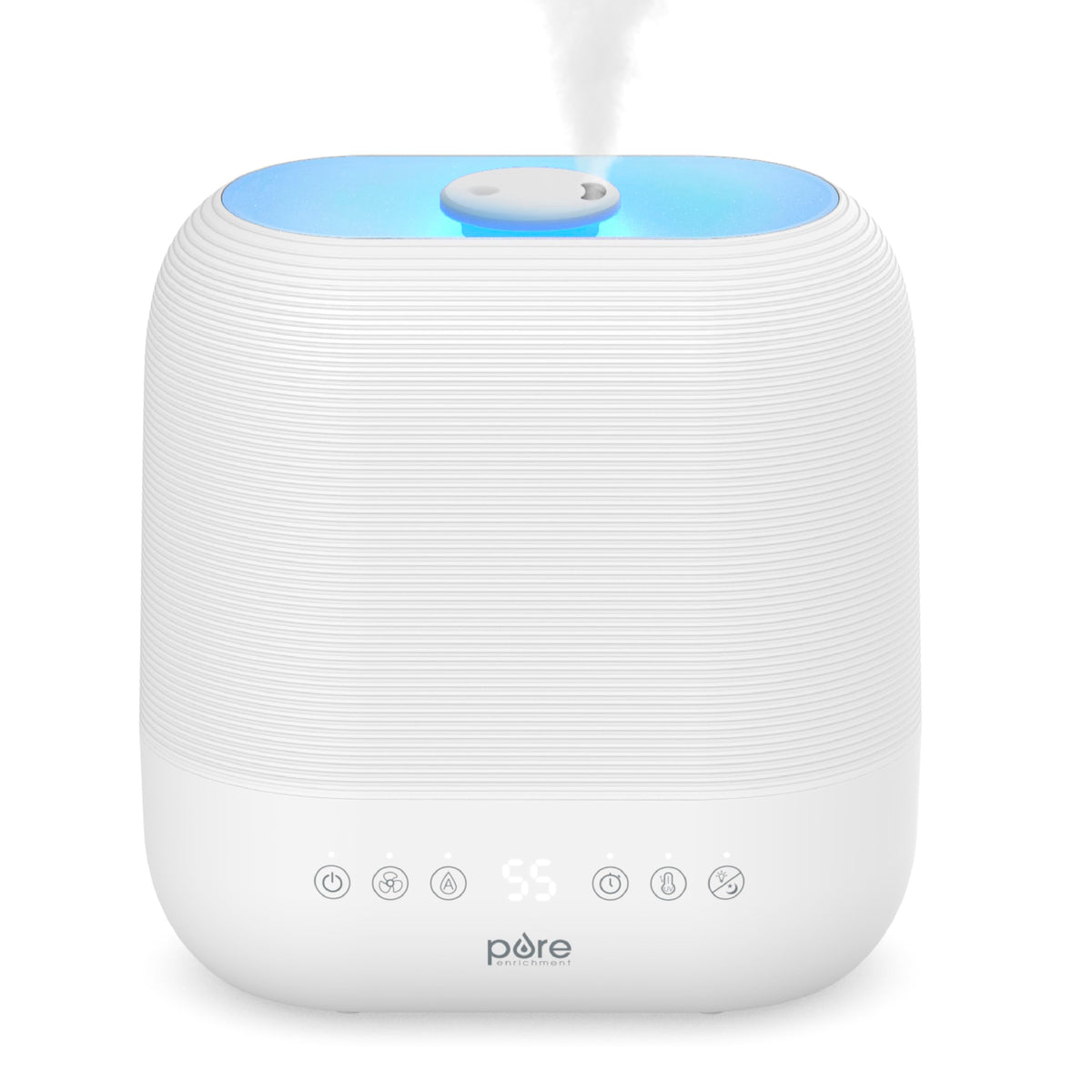 Pure Enrichment HUME Sense Warm & Cool Mist Top-Fill Humidifier, 2-Gal Tank, Up to 4.5 Days, Auto Humidity Sensor, 3 Mist Levels, Night Light, Aromatherapy, Sleep Mode & Auto Shut-Off