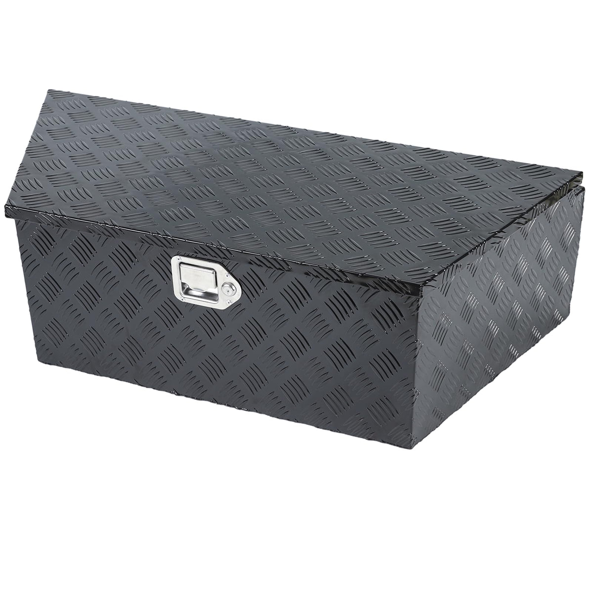 39"X16.5"X12"Black Heavy Duty 5 Bar Tread Aluminum Trailer Tongue Box Pick Up Truck Tool Box Storage Organizer w/Lock & Keys