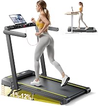 Walking Pad Treadmill with 12% Incline, 4 in 1 Foldable Treadmill with Handle Bar for Home/Office, Under Desk Treadmills Portable Folding Walking Pad with App & Bluetooth Speaker, 0.6-10MPH