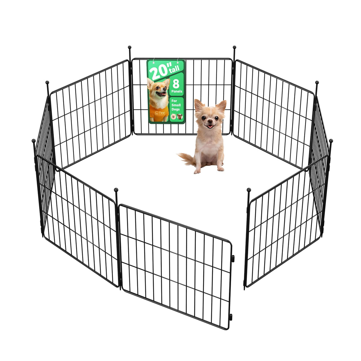 MiniPaws Dog Playpen, Indoor, Yard & RV Camping, 20" H, 8 Panels Portable, Expandable Layout, Tool-Free Setup, For Puppies & Small Dogs