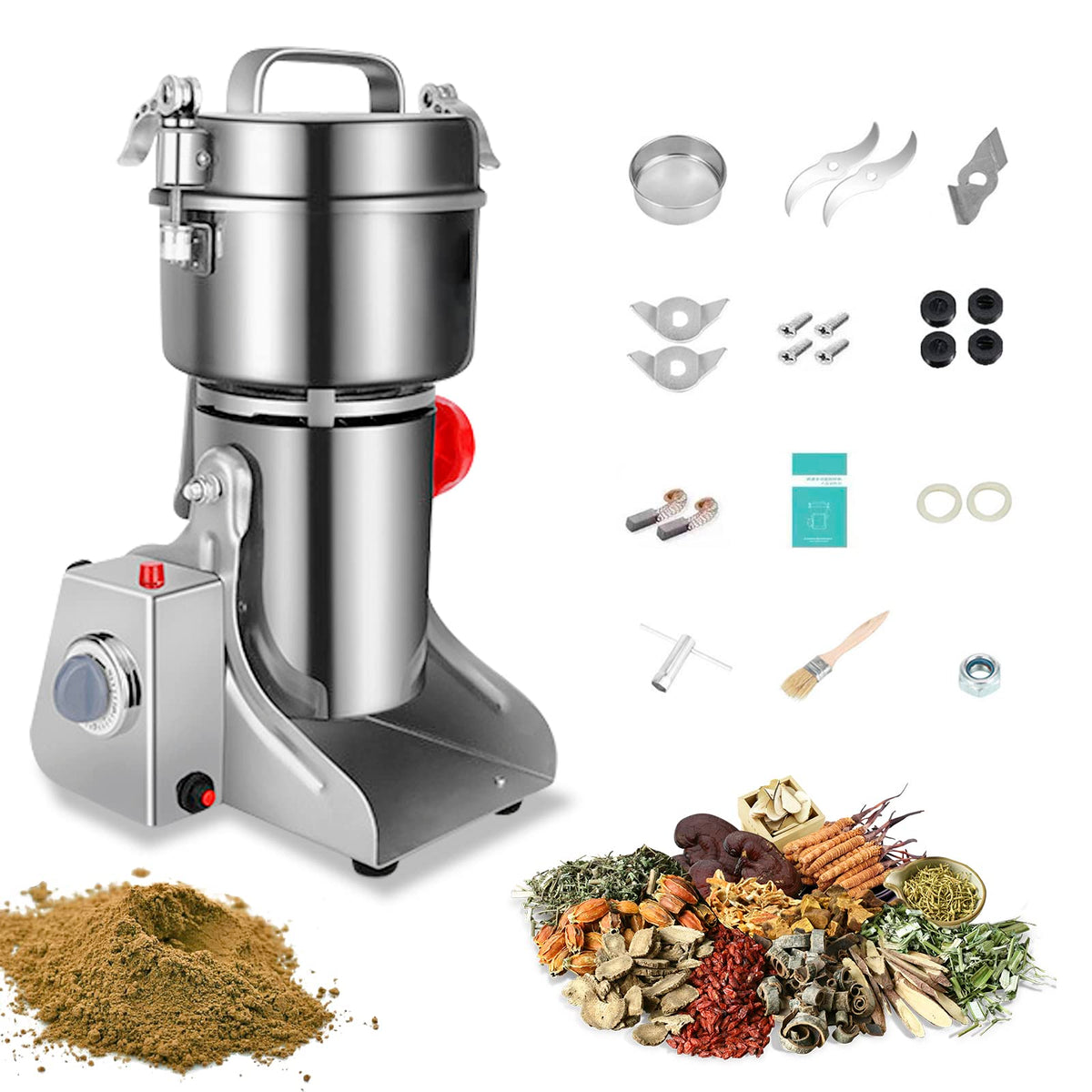 Electric Grain Grinder 800g,Swing Type Grain Mill Grinder 3000W,110V Stainless Steel High-speed Spice Herb Grinders Superfine Machine Dry Cereals Pulverizer Swing Type