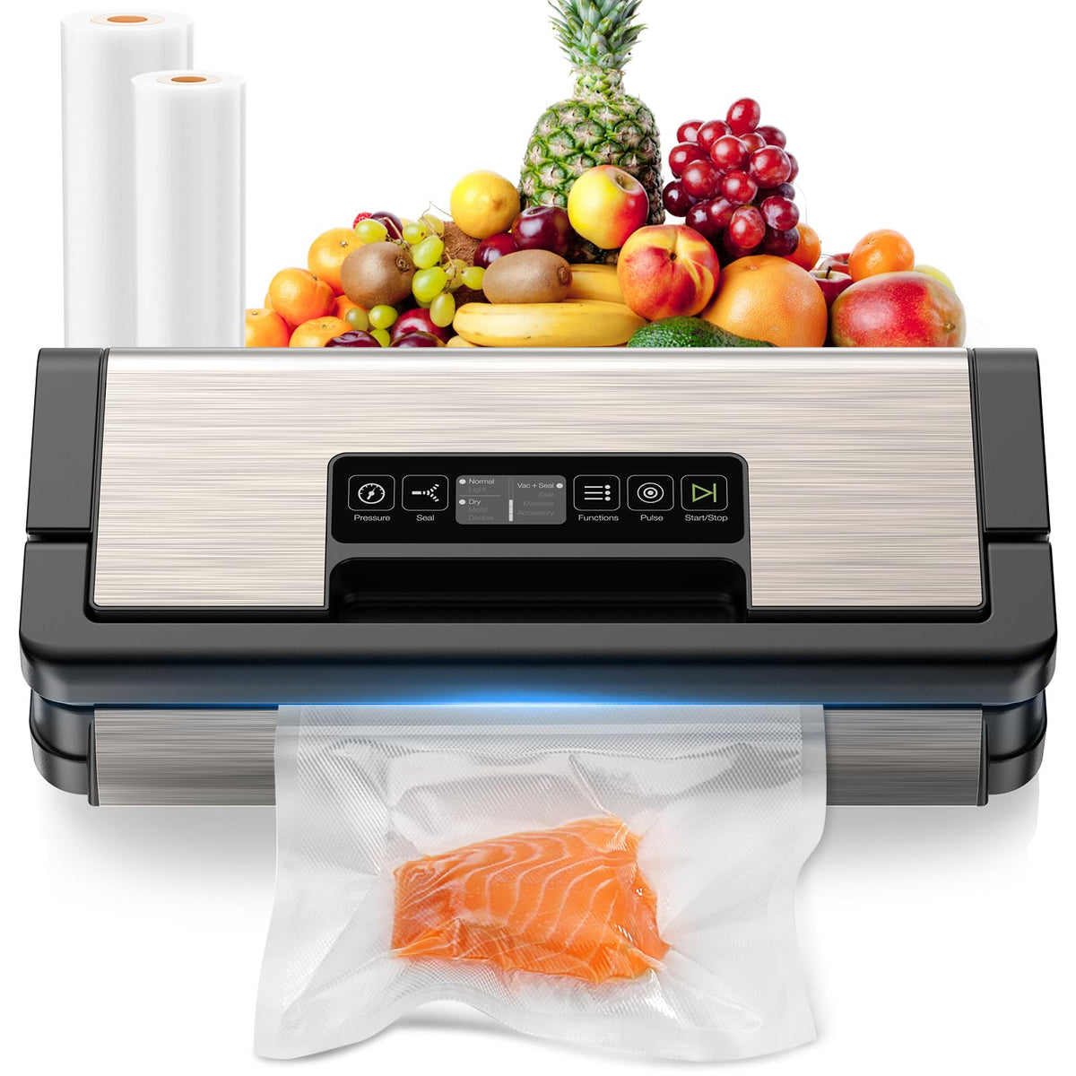 Vacuum Sealer for Food, 95kPa Food Saver Vacuum Sealer Machine, Dry/Moist Food, Automatic Food Sealer, Touch Display, Double Heat Seal (Gunmetal Steel)