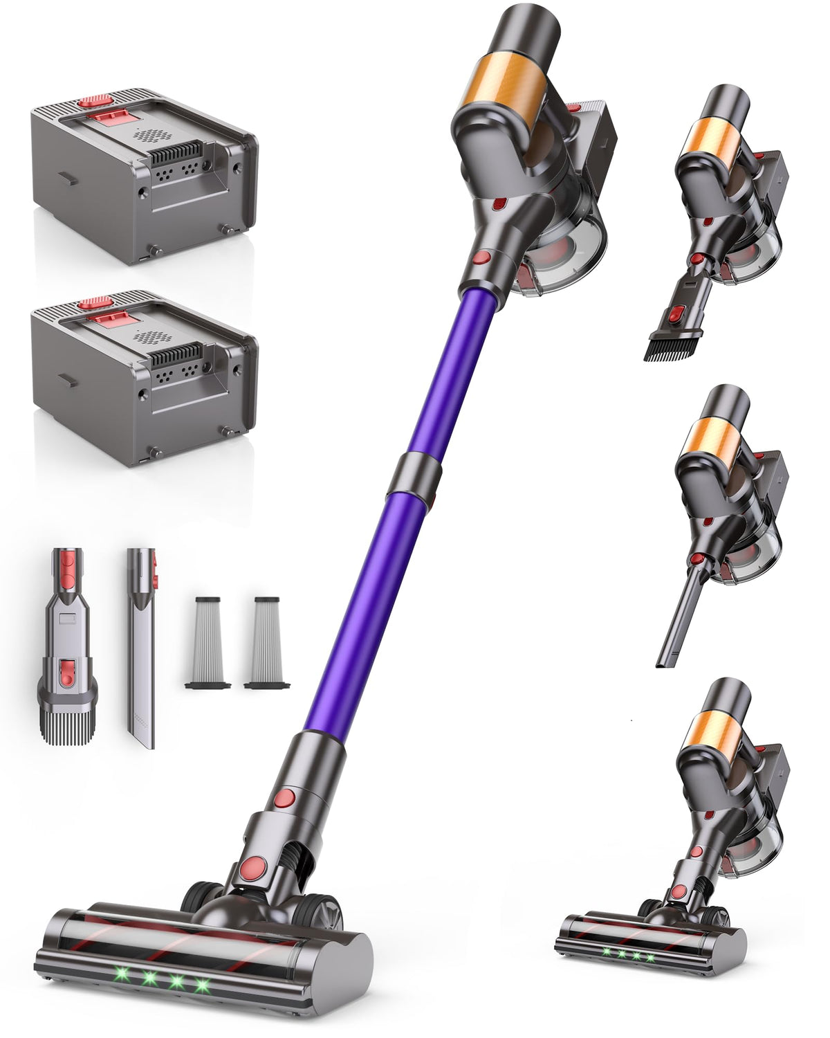 Cordless Stick Vacuum Cleaner, 2 Batteries 120 Mins for Home, Pet Hair