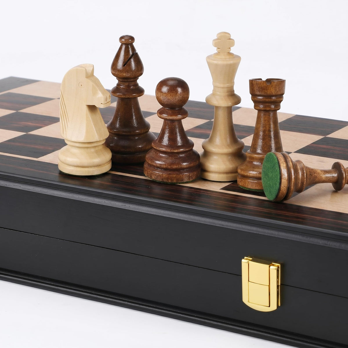 17" Wooden Chess Set, Large Handcrafted Folding Chess Board Weighted Chess Pieces with Built-in Storage Slots, Classic Tournament Board Game for Adults, Premium Tabletop Gift for Family