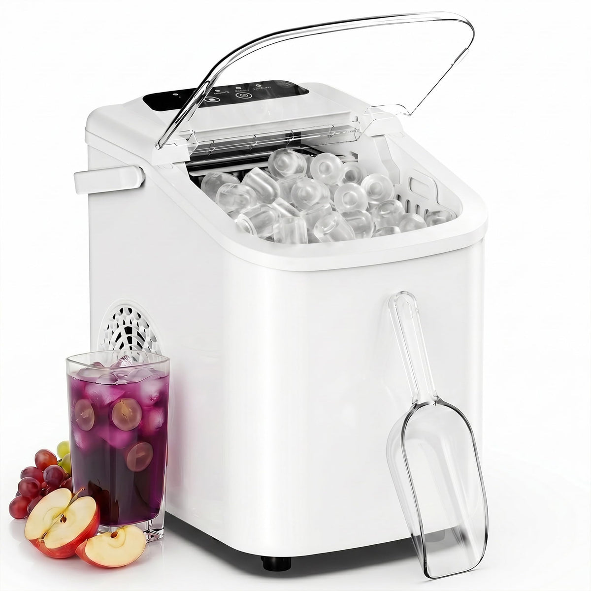 Countertop Ice Maker with Scoop, Basket and Handle, Portable Ice Machine 9 Cubes Ready in 6 Mins, 26.5lbs in 24Hrs, 2 Sizes for Home Kitchen Office Bar Party