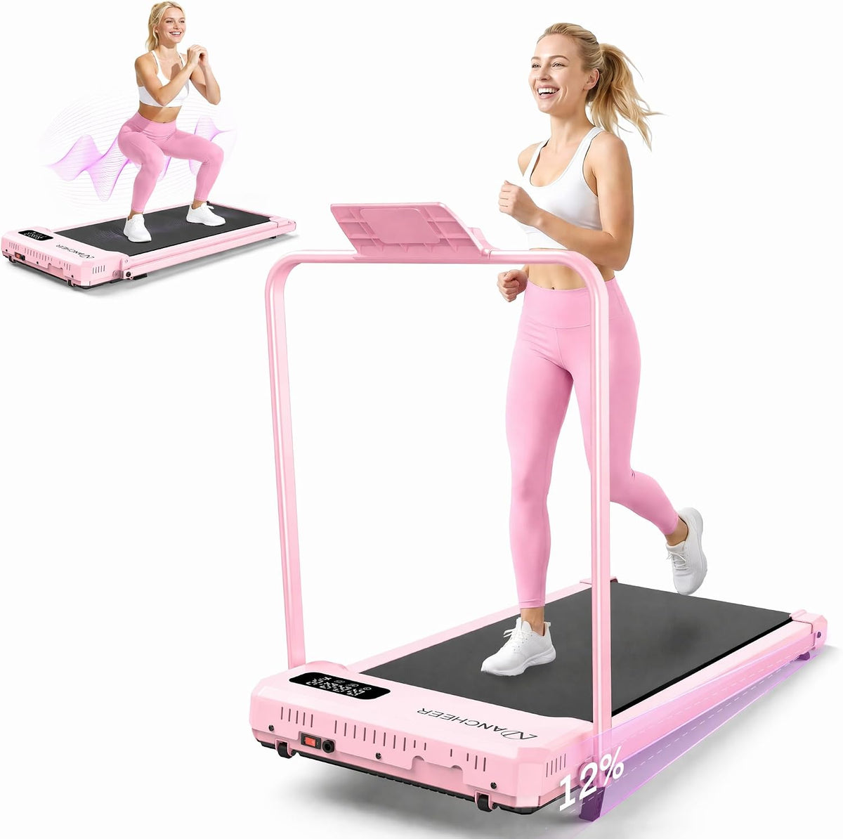 Walking Pad with Incline - Under Desk Treadmill with Handle Bar