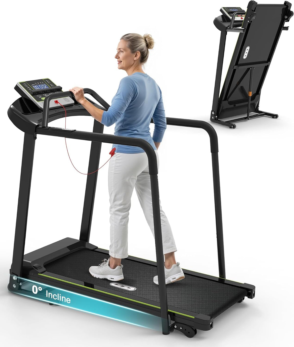 Treadmill for Seniors - 0.3mph Slow Start,Front & Long Handrails
