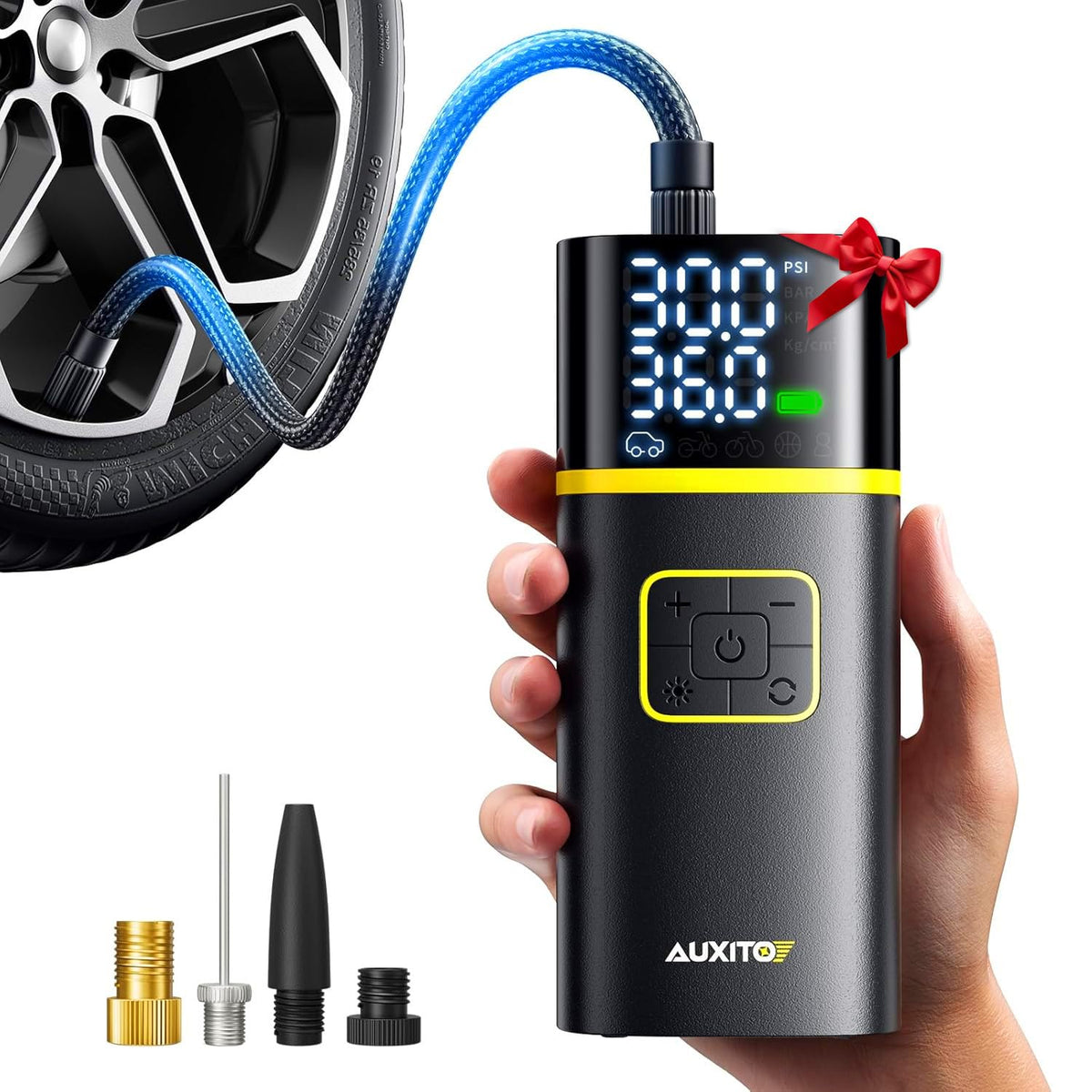 150PSI Tire Inflator Portable Air Compressor, 5X Faster Air Pump 40L/min Tire Inflator for Car Tires, Bikes and Motorcycles, Auto Shut-off, Digital Display Pressure Gauge, LED Light