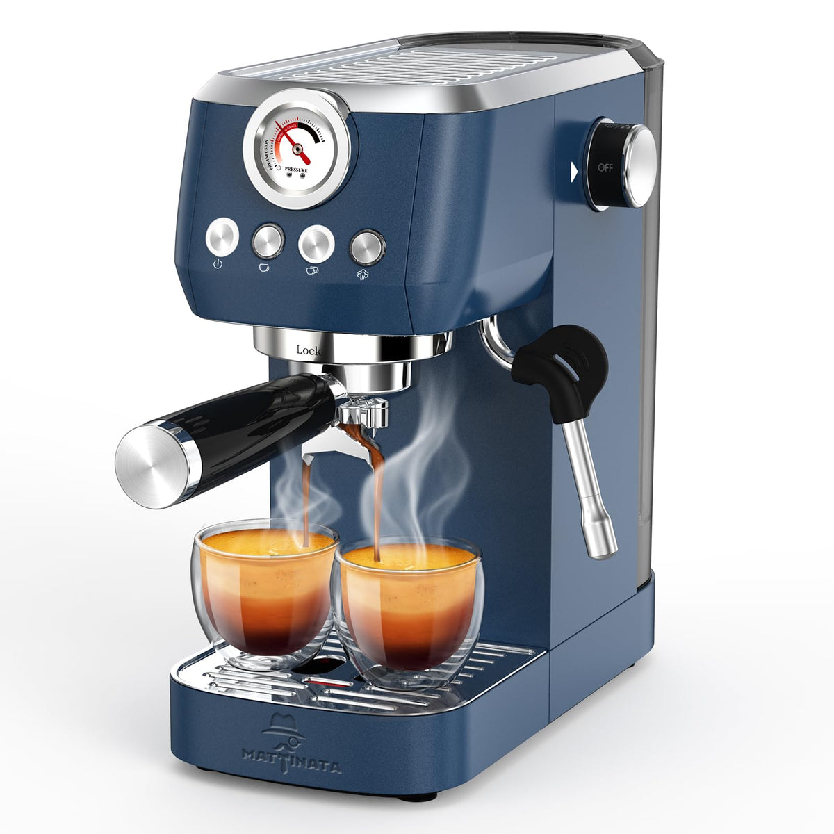 1663L Espresso Machine 20 Bar, 10mm Steam Wand for Milk Frother Pressure Gauge, Italian Pump Coffee Maker, PID Smart Control, Compact Cappuccino Machine, Latte Art, Stainless Steel, Blue