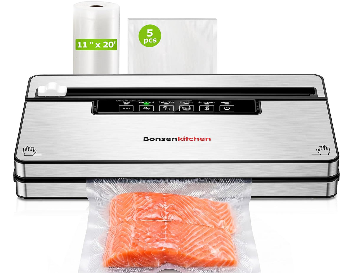 Vacuum Sealer Machine,80 kPa Powerful Suction,Silver Multi-Functional Food Vacuum Sealer With Removable Drip Tray,Built-in Cutter & Bag Storage,1 Roll & 5 Vacuum Bags