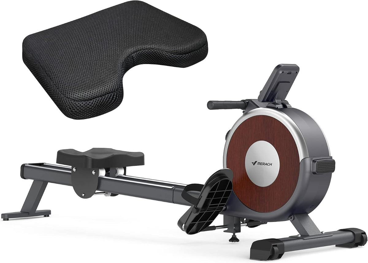 16-Level Magnetic Rowing Machine with Extended Slide Rail, LCD Monitor, Wide Seat, Charcoal, 300 lb Capacity