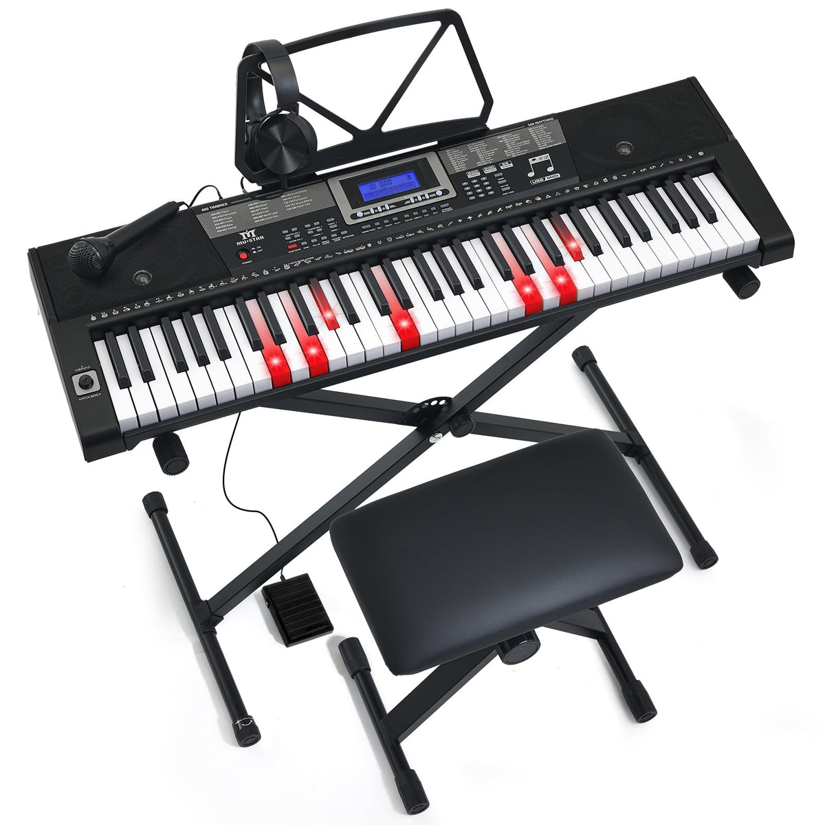 Piano Keyboard, 61 Key Keyboard Piano Electric Piano with Stand, Touch Sensitive Keyboards Piano 61 Key for Beginners, Headphones, Microphone, MP3/USB/LCD Screen, Holiday Birthday Gifts