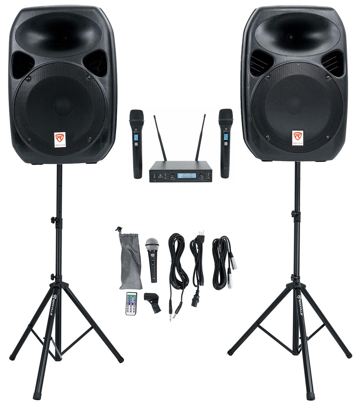 RPG122K 12" Powered PA Speaker Pair with 2 UHF Wireless Mics