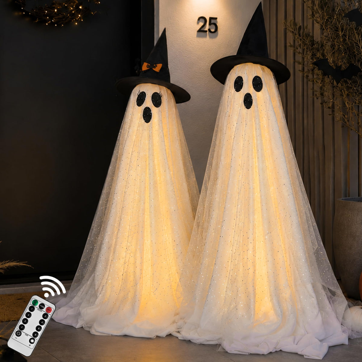 2Packs Halloween Decorations Outdoor,Halloweens Party Decoration Indoor,59in Spooky Ghost with Remote Control String Lights,H