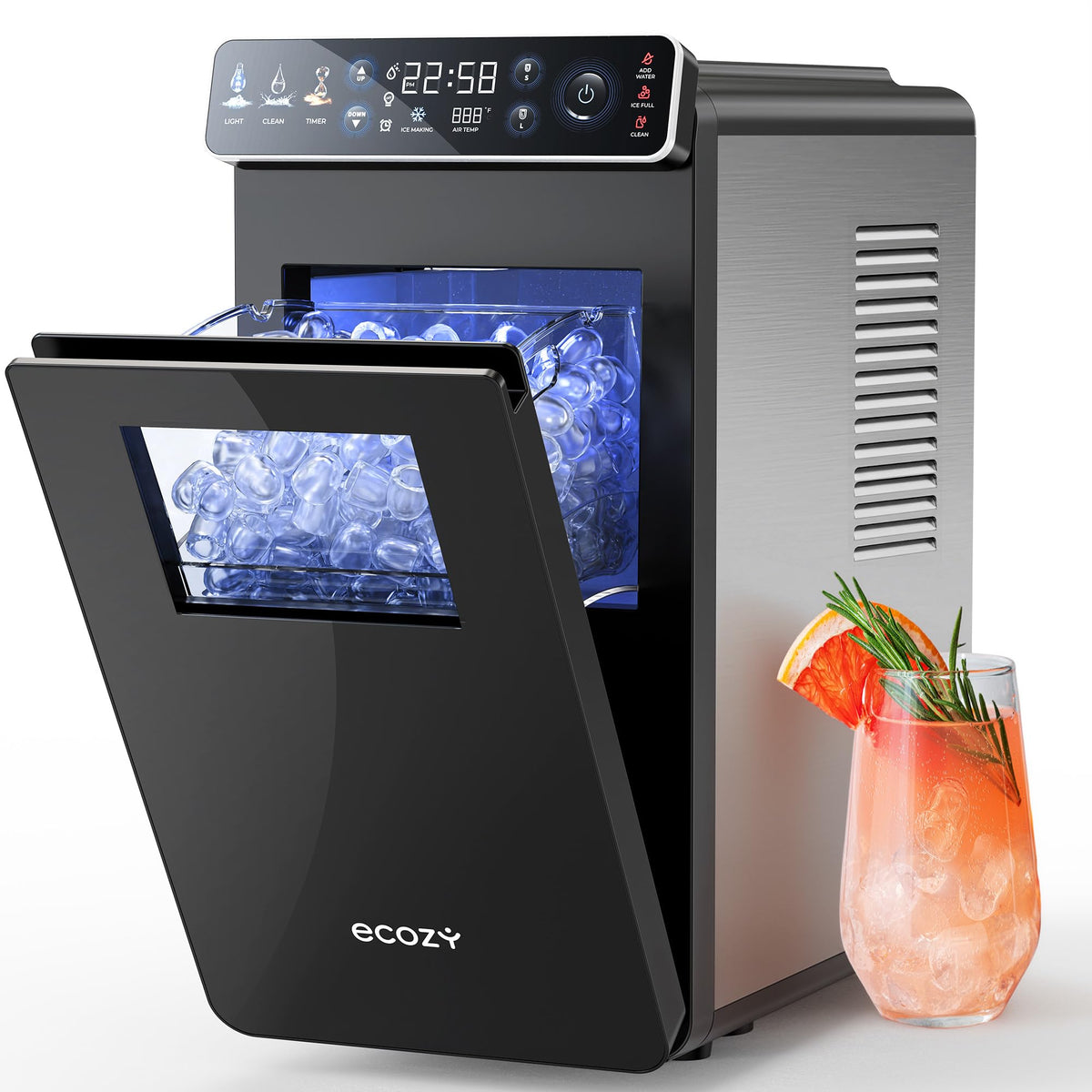 Small Ice Maker with Full-Color Panel & Timer Function, 26 lbs/Day Ultra-Slim Ice Makers Countertop, Built-in Status Light, Two Ice Size, Portable Self-Cleaning Ice Machine for Home/Kitchen/RV