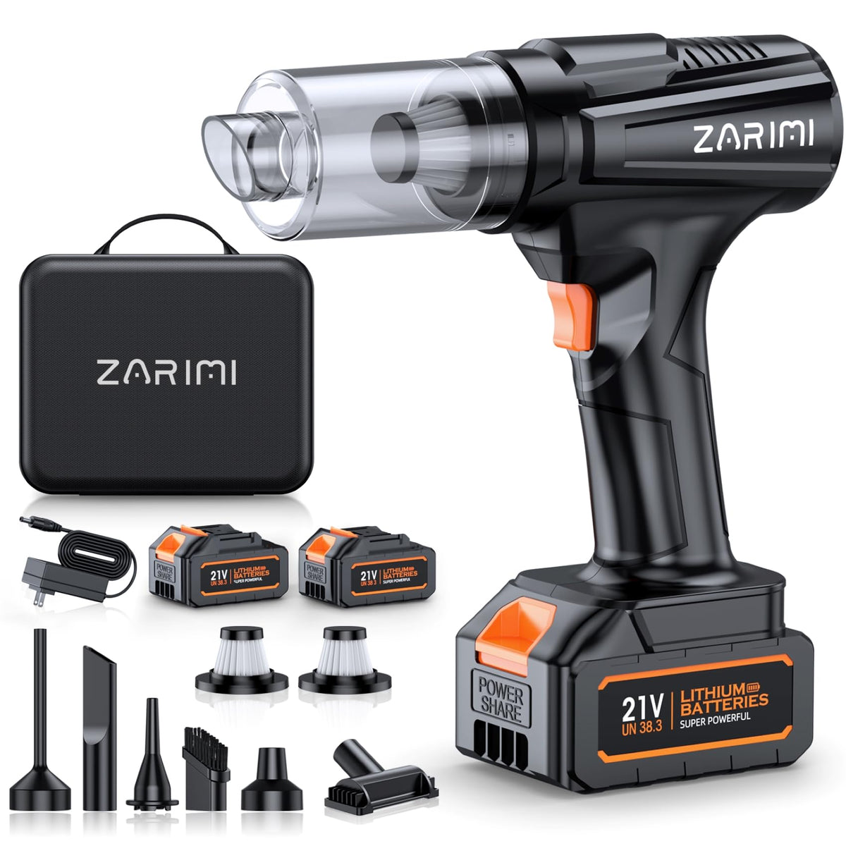 Car Vacuum Portable Cordless, 50000Pa Strong Suction Brushless Motor, Handheld Vacuum with 2 Batteries & Charger, 6-in-1 Rechargeable Vacuum Cleaners for Home, Pet Hair & Keyboard - Ink Black