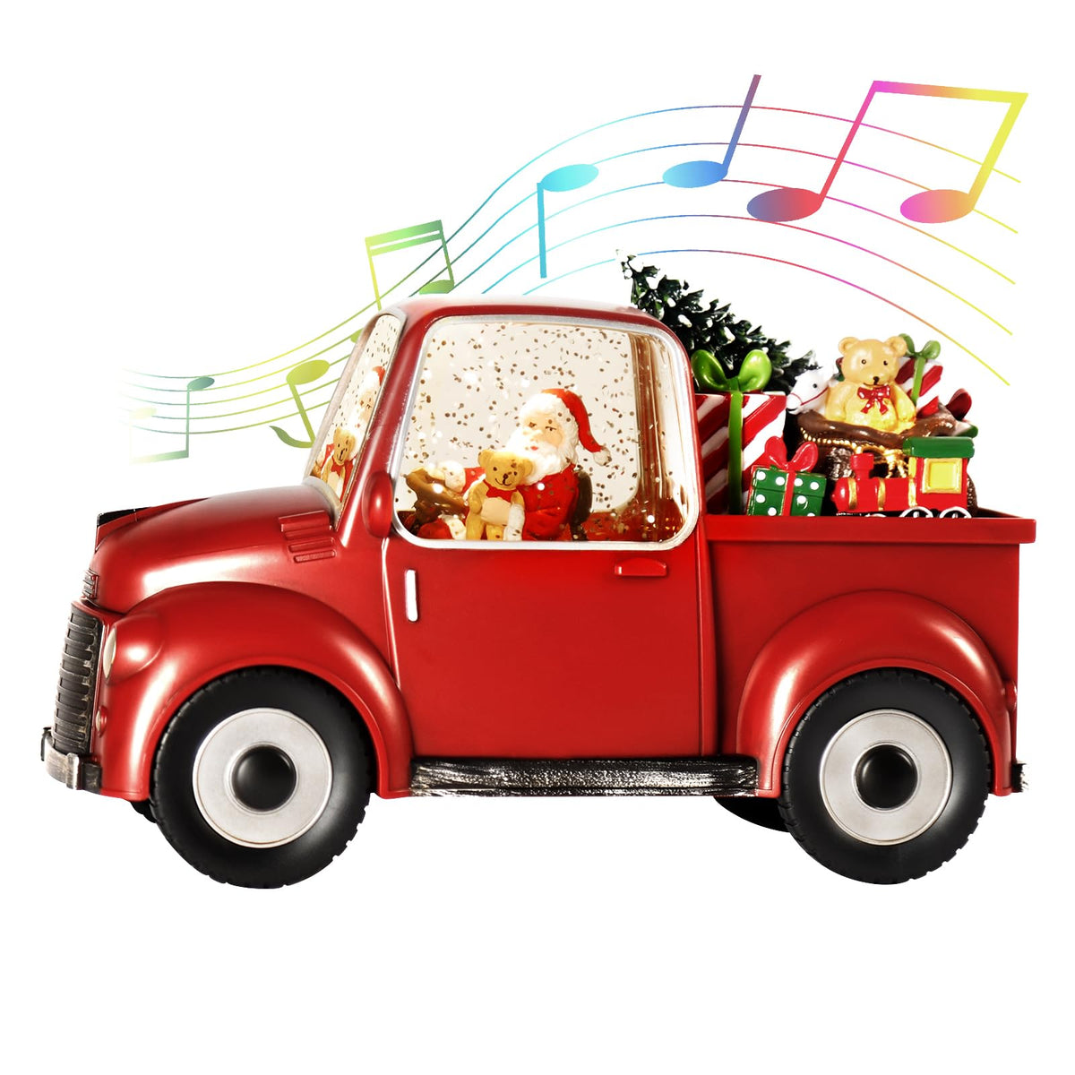 Musical Red Truck Snow Globe with Swirling Glitter with Santa, Christmas Tree,Gifts,Bear,Small Train,Christmas Decoration Christmas Unique Gifts for Kids