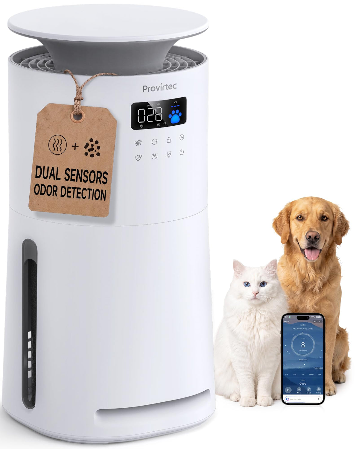 Pet Air Purifier, Odor and PM2.5 Sensors, Dual Air Quality Lights