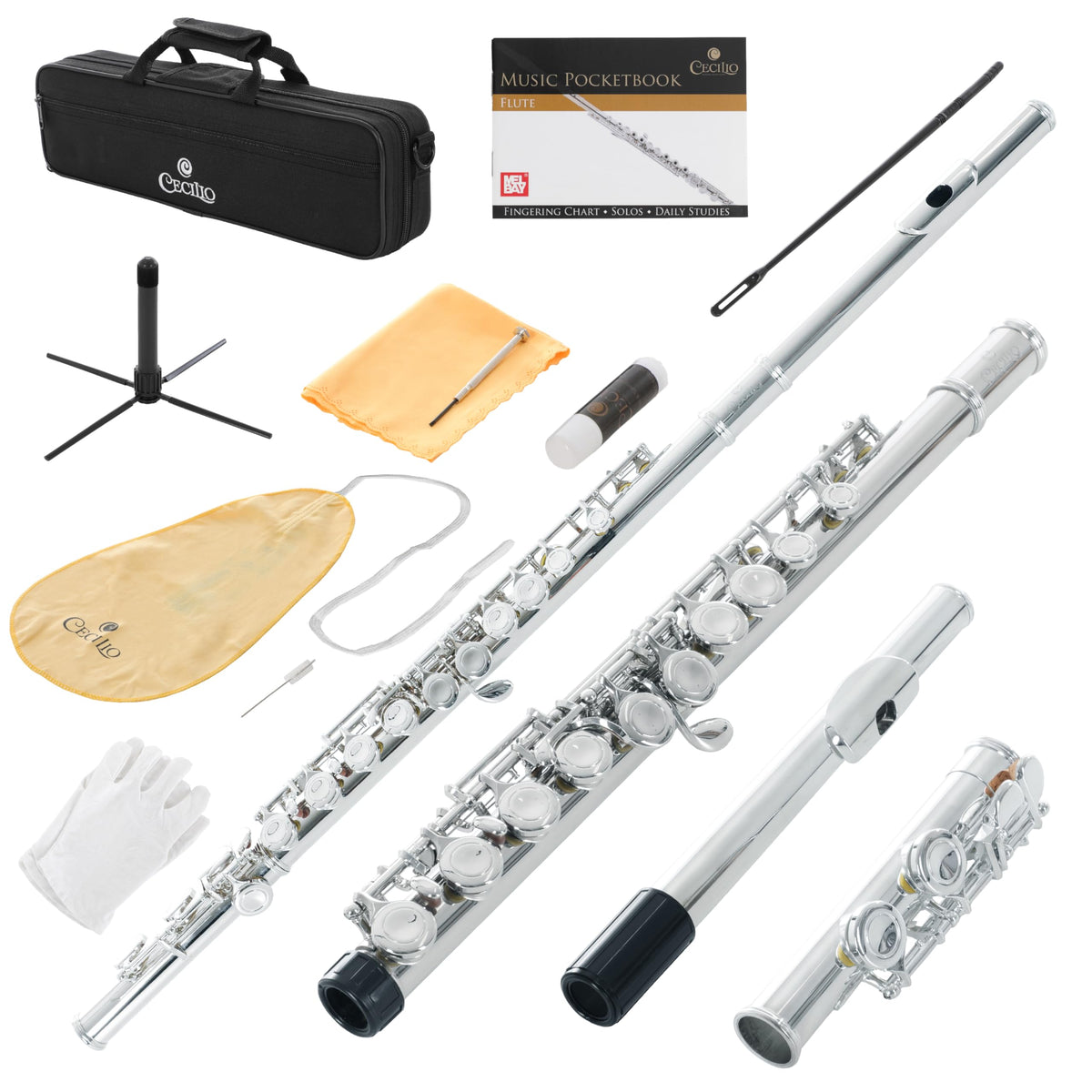 Closed Hole C Flute - Musical Instrument, Beginner/Intermediate Flute in Band & Orchestra, Nickel