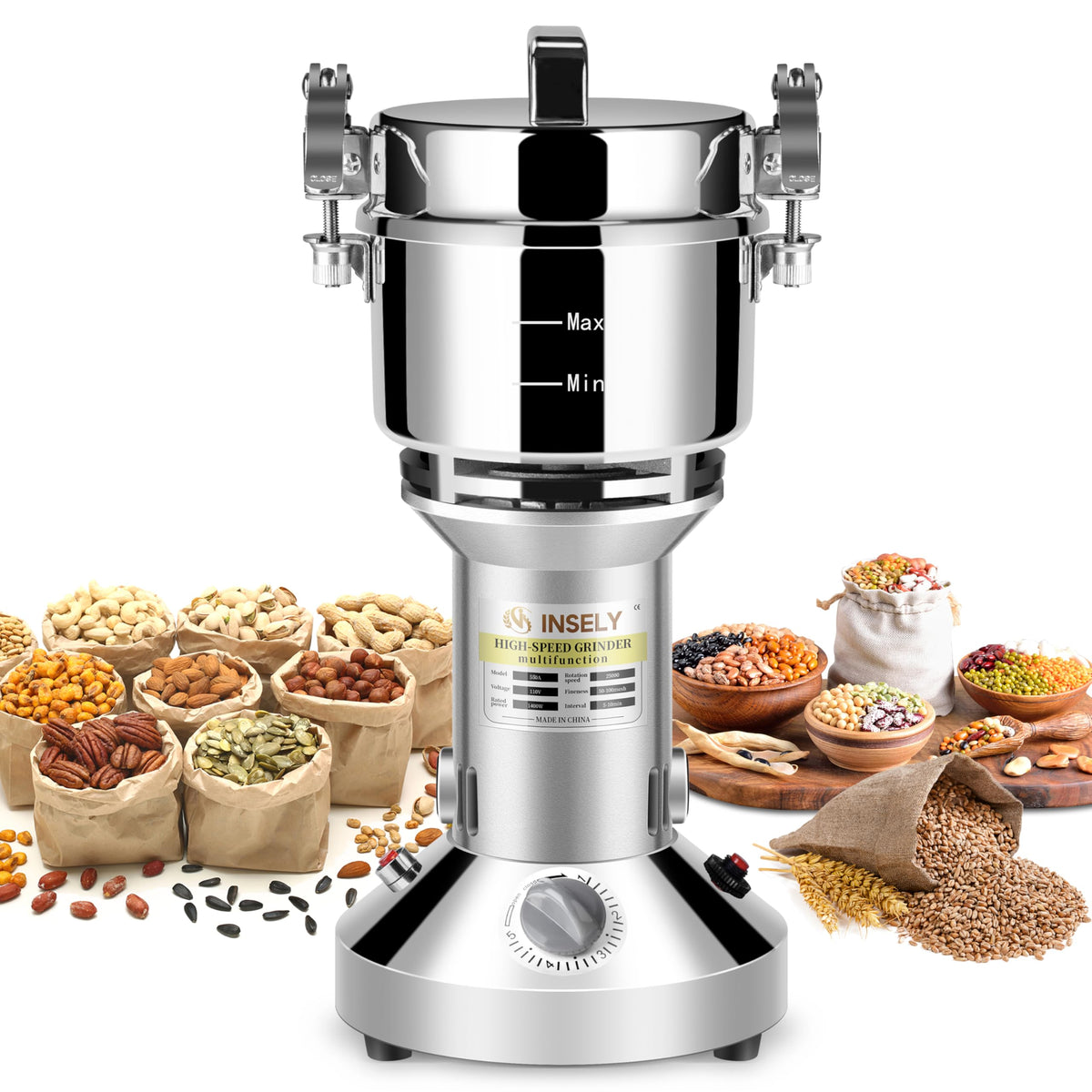 Grain Mill 550g,flour mill,Grain mill grinder Stainless Steel Flour Wheat Seeds Corn Spices Nut & Seasonings Dry Grinder Electric Machine grinder for kitchen