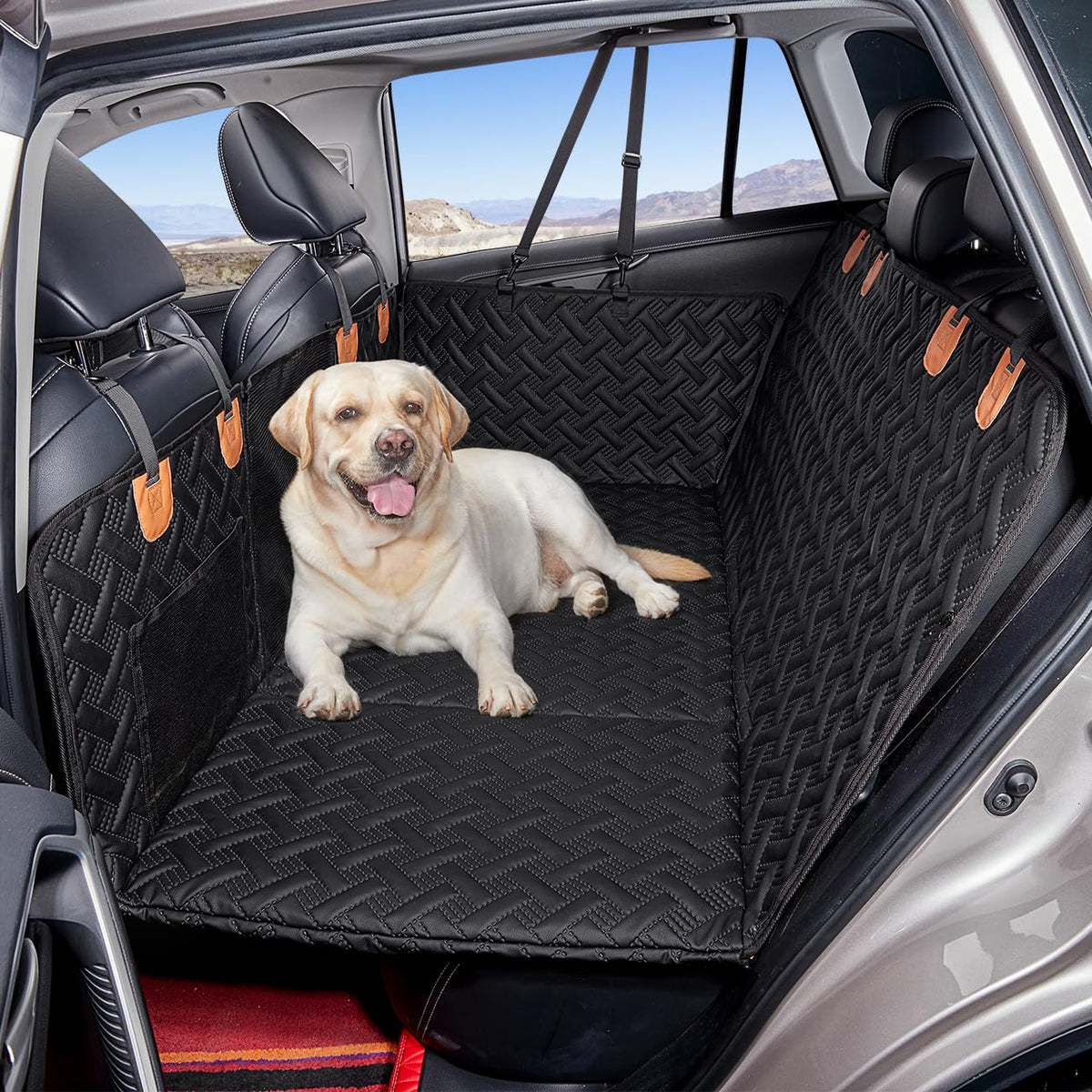Dog Car Seat Cover for Back Seat,Back Seat Extender for Dogs Hard Bottom Dog Hammock,Waterproof,Scratch Resistant Leather,Strong Support,Back Seat Protector for Car/SUV/Small Truck,Black
