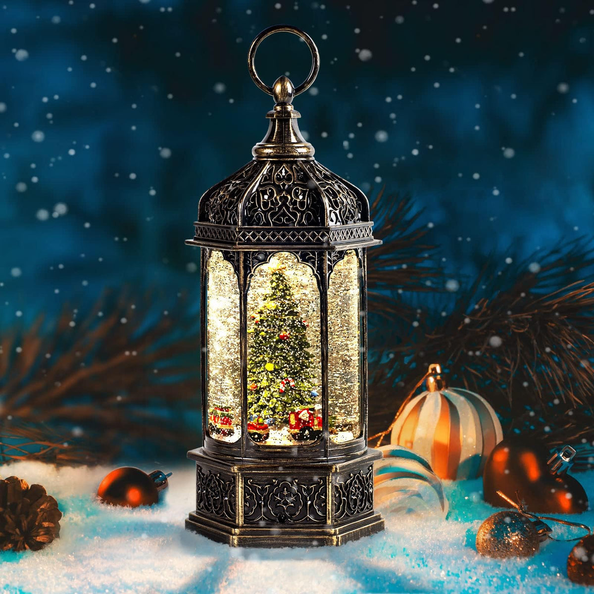 Large Snow Globes,Christmas Snow Globes Lantern, Train Battery-Powered Train with Lights & Sounds, 6H Timer,Christmas Tree Xmas Holiday Decoration Gift