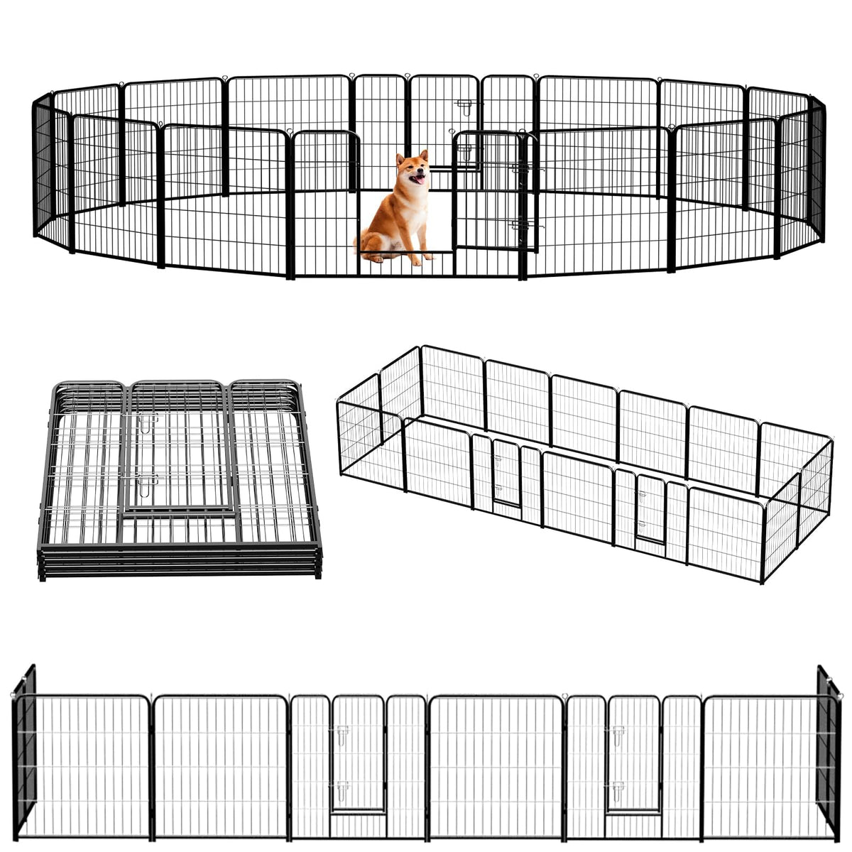Dog Playpen Indoor 32 Inch 16 Panels, Metal Outdoor Dog Fence Pen Heavy Duty Metal Exercise Pen, Foldable Portable, RV Camping, Yard Garden, Small Medium Dogs Pet Pen
